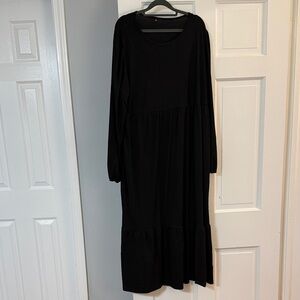 Ruffle Tier Black Long Sleeve Dress